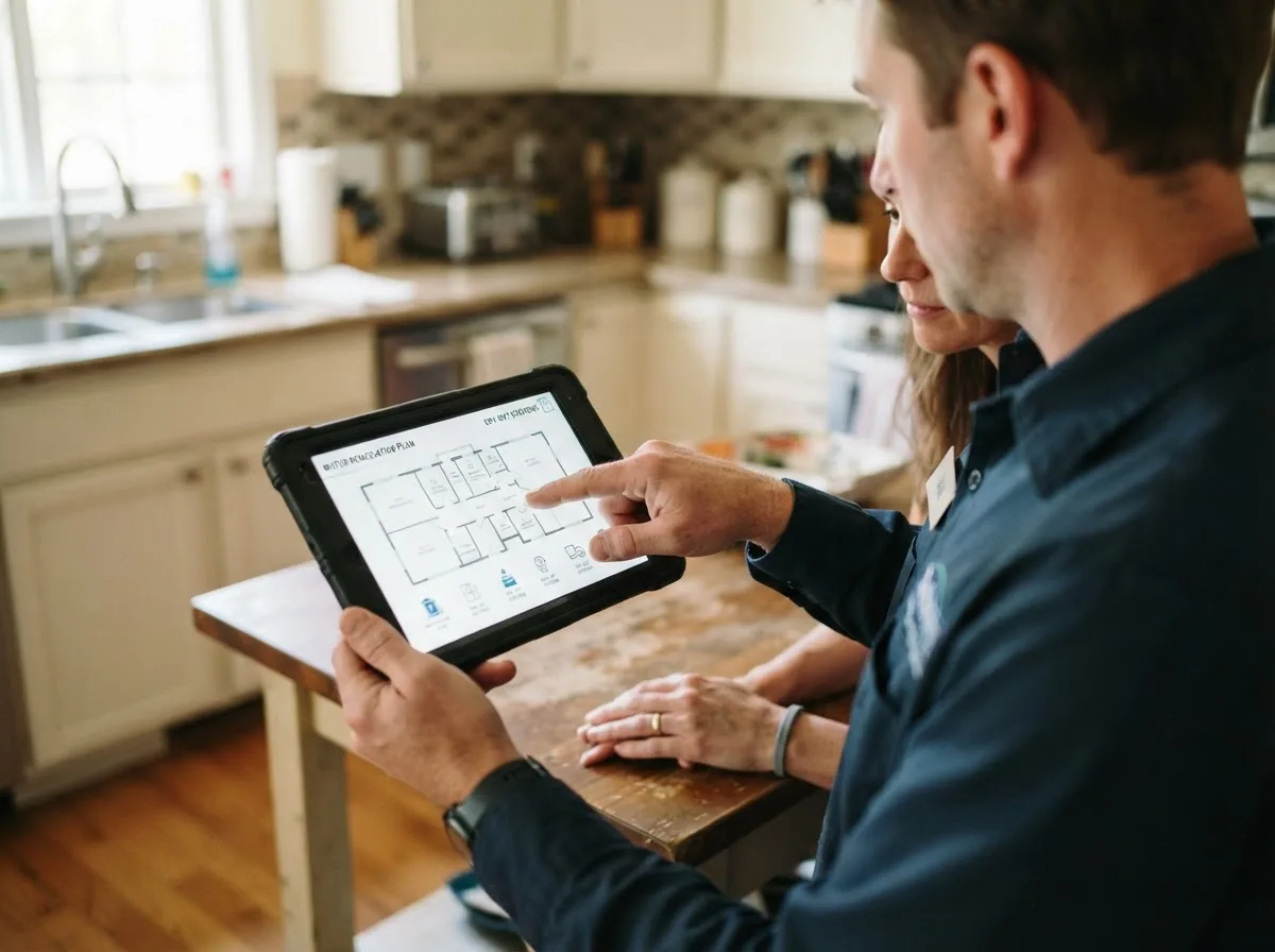 Water damage restoration technician inspecting a home in Washington, MO